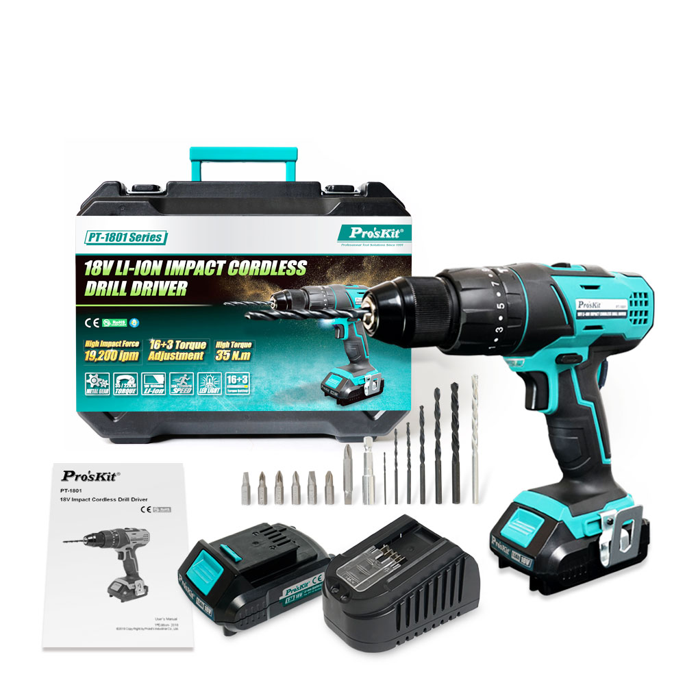 TALADRO PROSKIT INALAMBRICO 18V  IMPACTO PT1801A