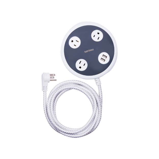 PROTECTOR DE PICOS 3 TOMAS 2 USB A 450J CABLE TEJIDO SPP6230WC 37 PHILLIPS