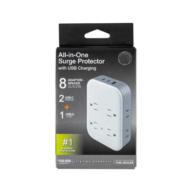 ADAPTADOR AC PARED 1 A 6 TOMAS 2 USB C 1 USB A C PROTECCION 1140J 85633 GE