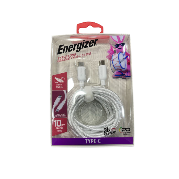 CABLE USB-C A USB-C 3 MTS TRENZADO BLANCO ENG-TC6WH ENERGIZER