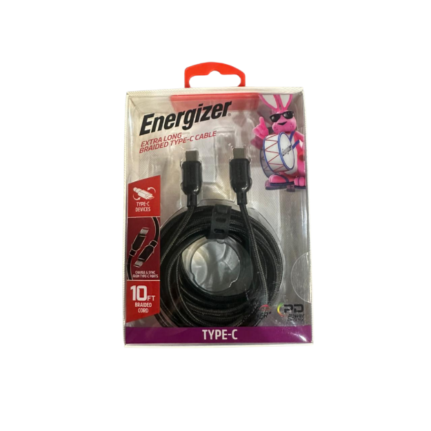 CABLE USB-C A USB-C 3 MTS TRENZADO NEGRO ENG-TC6BK ENERGIZER
