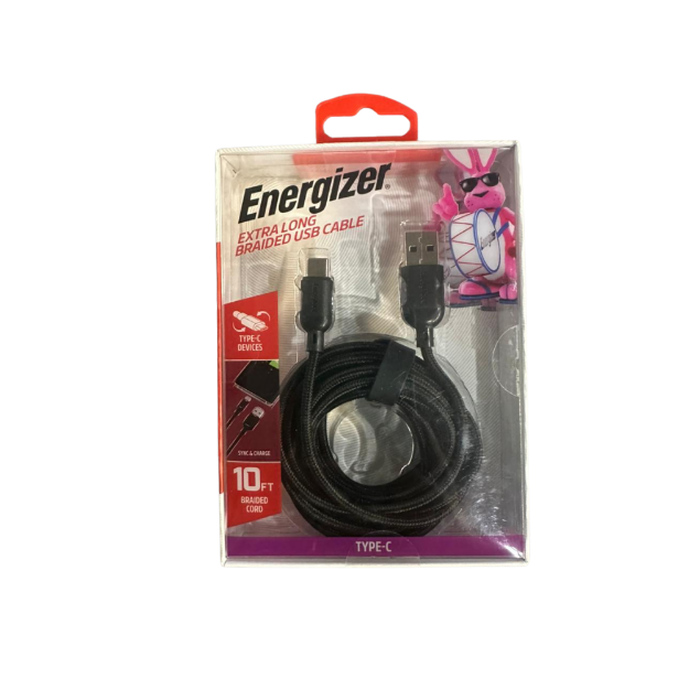 CABLE USB-C A USB-A 3 MTS TRENZADO NEGRO ENG-TC3BK ENERGIZER