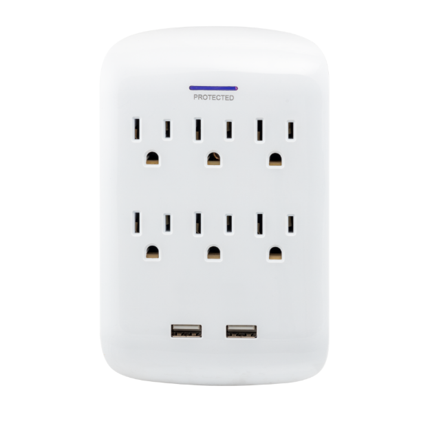 PROTECTOR DE PICOS 6 TOMAS + 2 USB PARED 2.1 900J 83188 GE