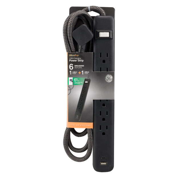 REGLETA ELÉCTRICA 6 TOMAS + 1 USB A + 1 USB C 15W CABLE 1.8 MTS GE
