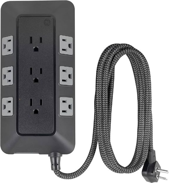 PROTECTOR DE PICOS 9 TOMAS 2480J 2.43MTS CABLE TEJIDO NEGRO 73774-RF1 GE