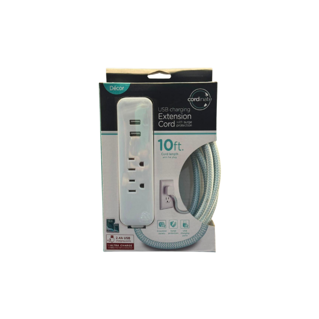 EXTENSION PARA CARGA RAPIDA USB+2TOMA 10FT CABLE MENTA 41882 GE