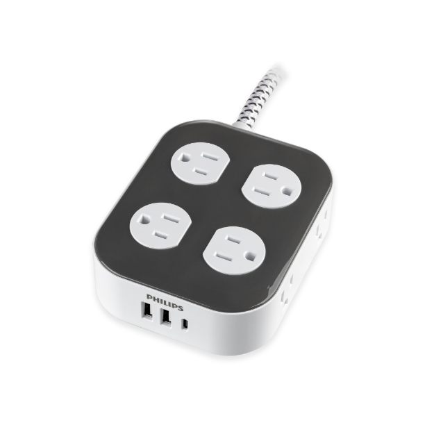 PROTECTOR DE PICOS 6 TOMAS 1 USB-C 2 USB-A 2100J CABLE TEJIDOSPP3643GR-37 PHILLIPS