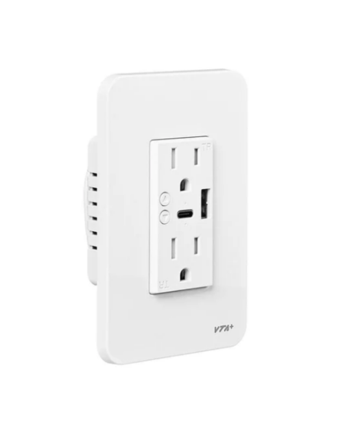 TOMACORRIENTE INTELIGENTE DOBLE CON 1 USB-A Y UN USB-C LUXE IOT 84373 VTA