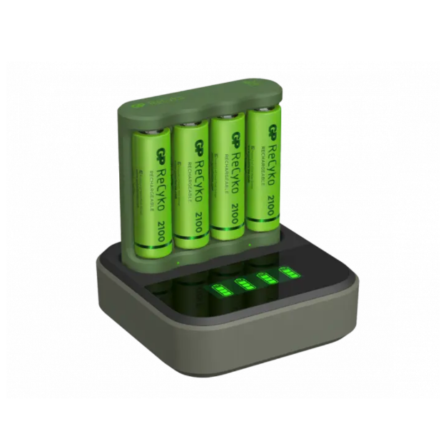 CARGADOR USB CON INDICADOR PARA BATERIAS AA 2100mAh 4 UNDS GPB4D45 210HCE GP
