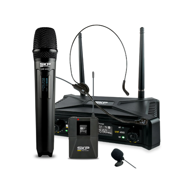 SKP UHF-400D MANO SOLAPA O DIADEMA MICROFONO DOBLE INALAMBRICO