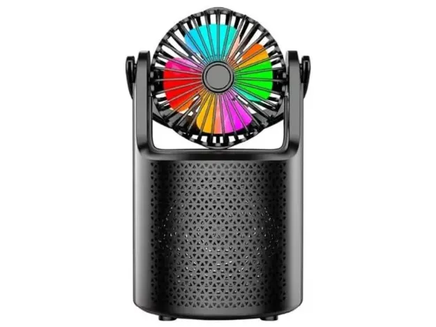PARLANTE PORTATIL RECARGABLE CON VENTILADOR Y LUZ 3W BT/FM/USB/AUX/TF-CARD 3HRS NEGRO BC-AU-BS-231-BK BICONIC