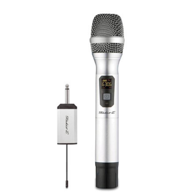 STUDIO Z GW-R101 MICRÓFONO INALÁMBRICO DE MANO UHF MINI RECEPTOR RECARGABLE PLATEADO