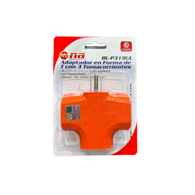 ADAPTADOR DE CORRIENTE DE 1 A 3 TOMAS ANARANJADO BL-P-319UL NIPPON