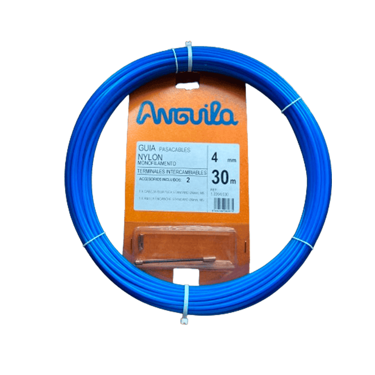 Sonda Pasacable, Anguila, color azul, sin estuche, Nylon, terminales intercambiables incluidas, 4mm, 30m, ANG12204030