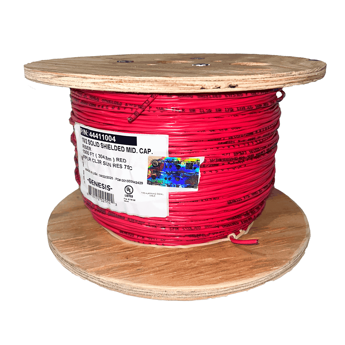 Cable de alarma, Genesis, contra incendio, 305mts, 2 x 18AWG, color rojo, tipo FPLR/CL3R, clasificación FT4, para sistemas de detección de incendio y evacuación, 44411004