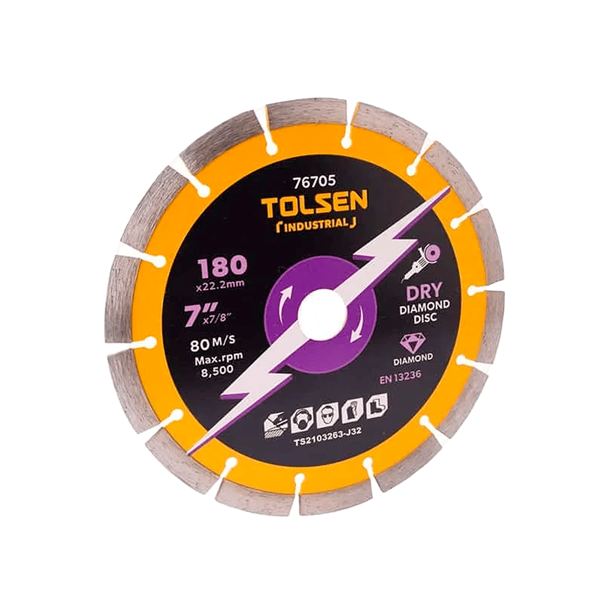 Disco diamantado, Tolsen, segmentado, 115 × 22,2mm, 7″, concreto y mampostería, 76702