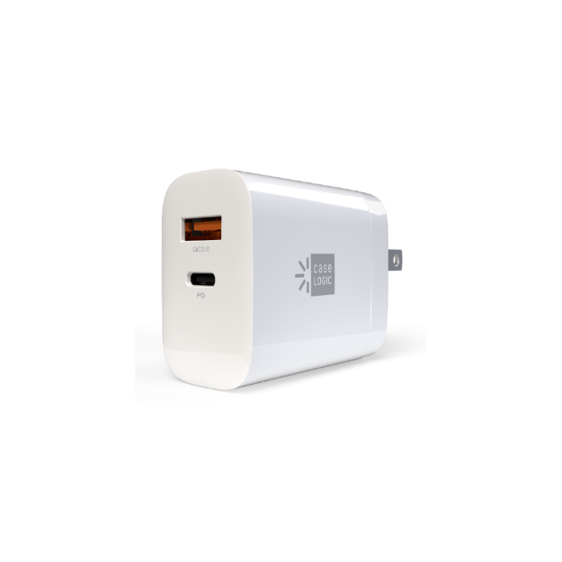 CARGADOR DE PARED CARGA RAPIDA PARA LAPTOP/TABLET/CELULARES PUERTO USB-A Y USB-C 65W BLANCO CL-PD-W6-105-WT CASE LOGIC