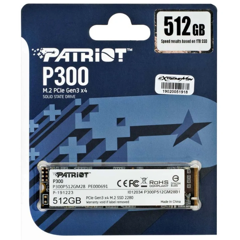 SSD Patriot P300 512 GB M.2 NVME PCIE Gen3 1700MB/s